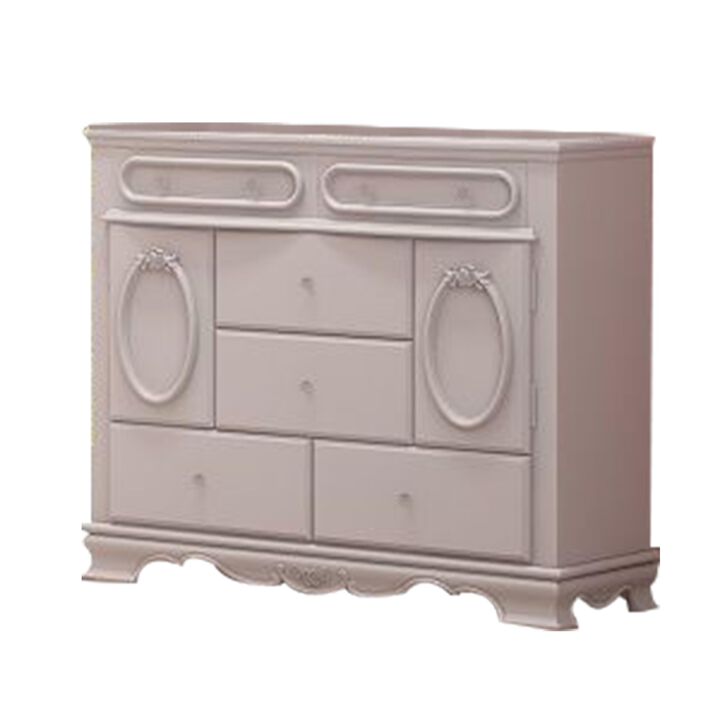 Benjara Auri 52 Inch Wide Dresser, 6 Drawer, Molded Trim Floral Motifs, White Wood