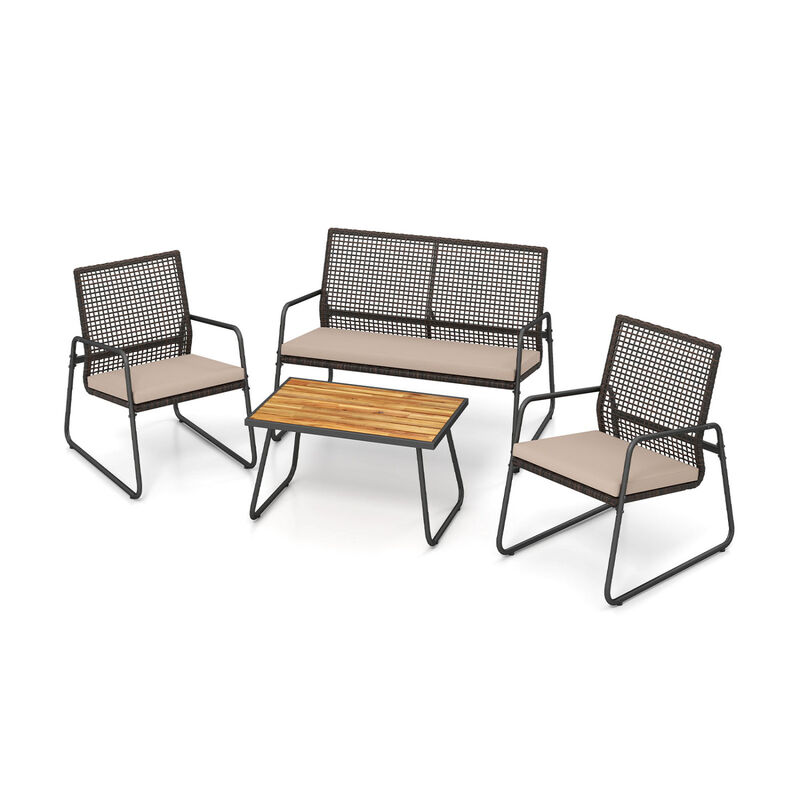 4-Piece Mix Brown Outdoor Furniture Set with Acacia Table and Zippered Cushions image number 0