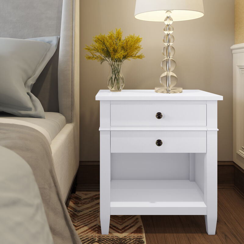 Carlton SOLID WOOD 24 inch Wide Transitional Bedside Nightstand Table in White
