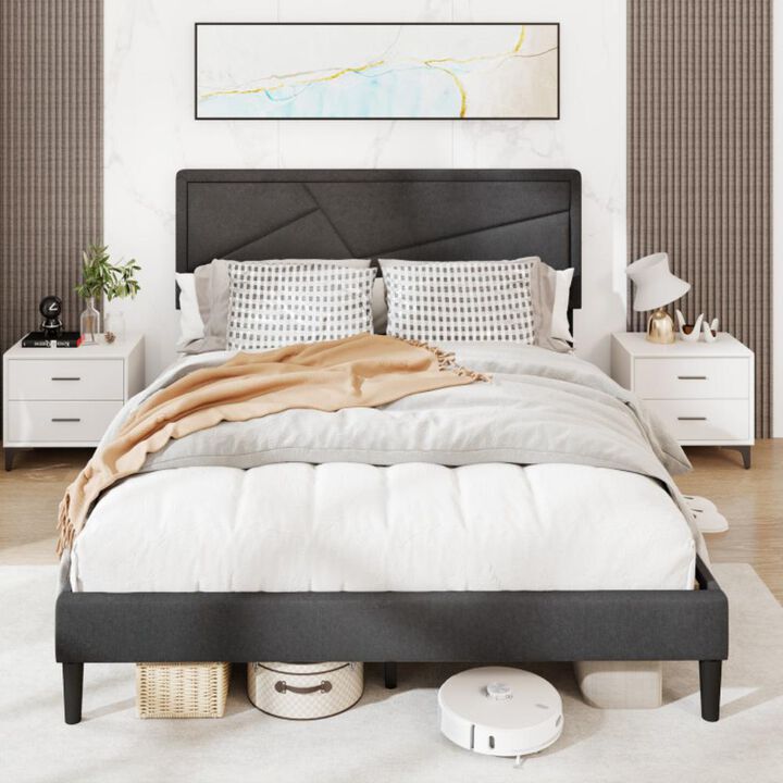 Hivvago Upholstered Platform Bed Frame with High Headboard-Queen Size