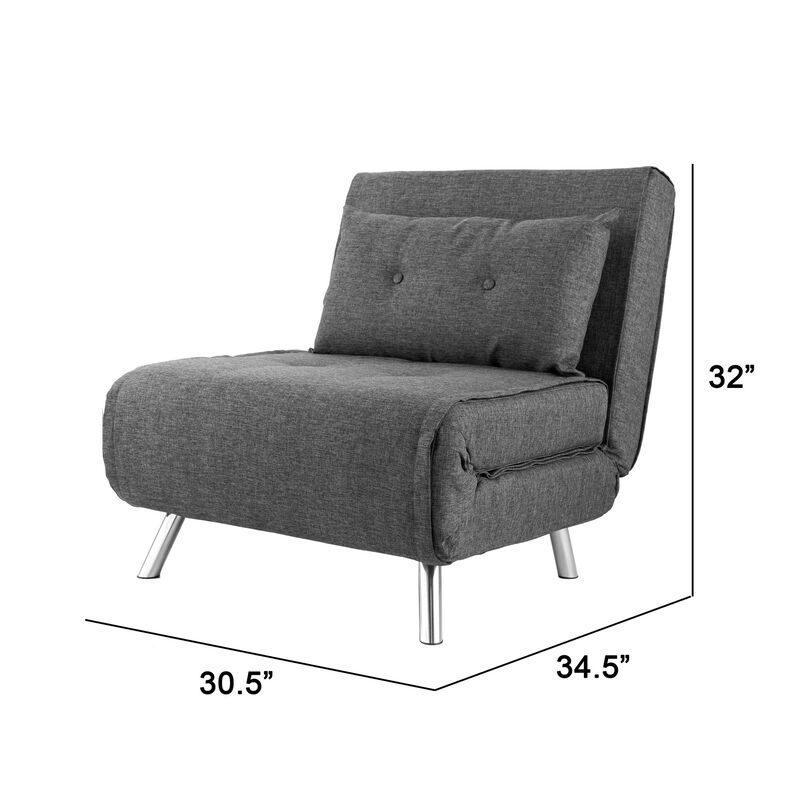 35 Inch Sofa Futon Bed, Convertible, Modern Velvet Lumbar Pillow, Gray-Benzara