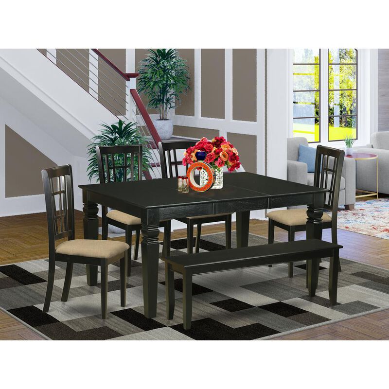 East West Furniture WENI6D-BLK-C 6-Pc Kitchen nook Dining set- Kitchen dinette Table and 4 Dining Chairs with Bench