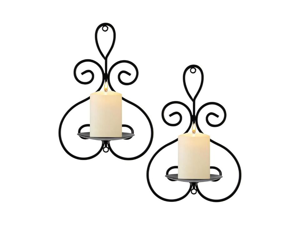 Set of 2 Metal Wall Candle Sconces Double Scroll Pattern for Home Decor