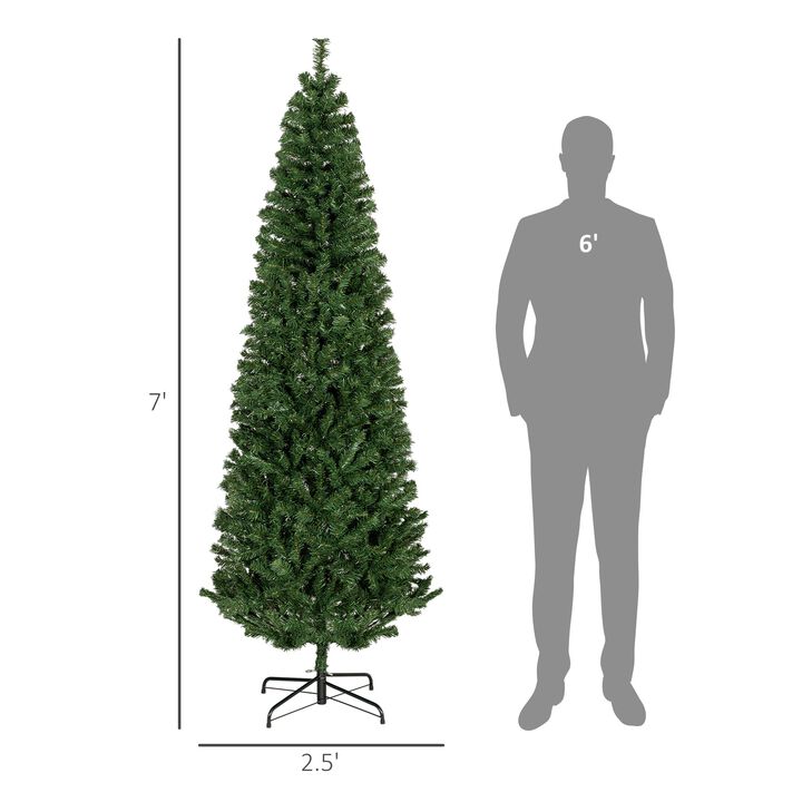 7ft Pencil Christmas Tree Green Slim Douglas Fir with Realistic Branches 818 Tips and Metal Base