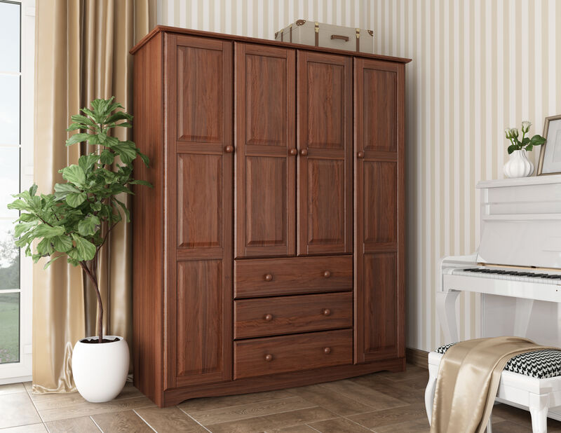 100% Solid Wood Family 4-Door Wardrobe