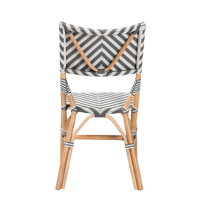 Bali & Pari Shai Modern French Grey and White Weaving and Natural Rattan Bistro Chair