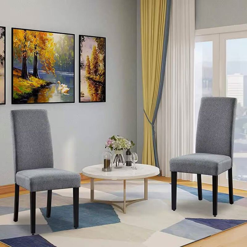Set of 2 Modern Fabric Upholstered Dining Chair with Wood Legs