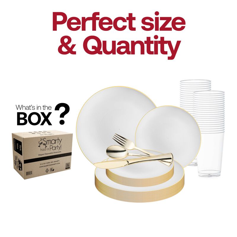 Gold Rim Organic Round Plastic Wedding Value Set image number 3