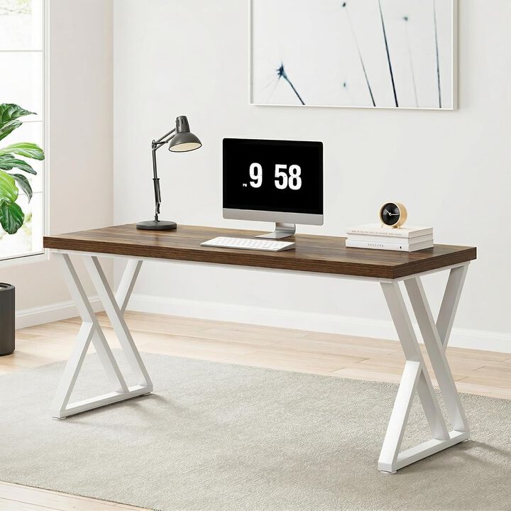Tribesigns 63" Computer Desk, Farmhouse Office Executive Desk with X-Shaped Metal Legs, Large Home Office Desk and Writing Desk for Study Room, Rustic Industrial Wood Desk, 350 lb Capacity