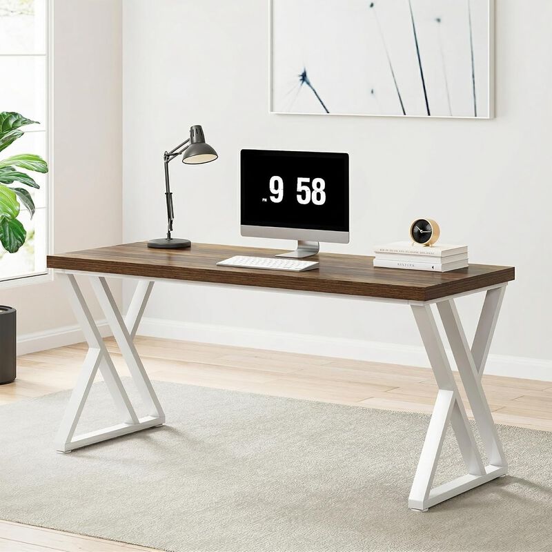 Tribesigns 63" Computer Desk, Farmhouse Office Executive Desk with X-Shaped Metal Legs, Large Home Office Desk and Writing Desk for Study Room, Rustic Industrial Wood Desk, 350 lb Capacity image number 1