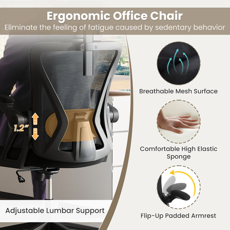 Mesh Office Chair with Adjustable Lumbar Support and Flip-up Armrests image number 7