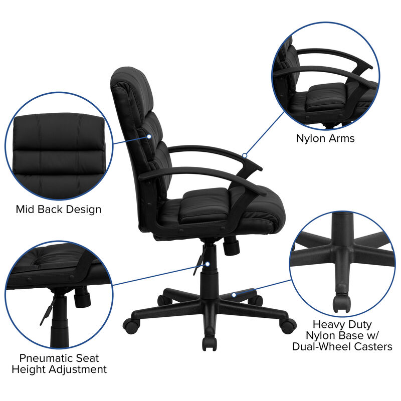 Lane Mid-Back LeatherSoft Swivel Task Office Chair with Arms image number 4