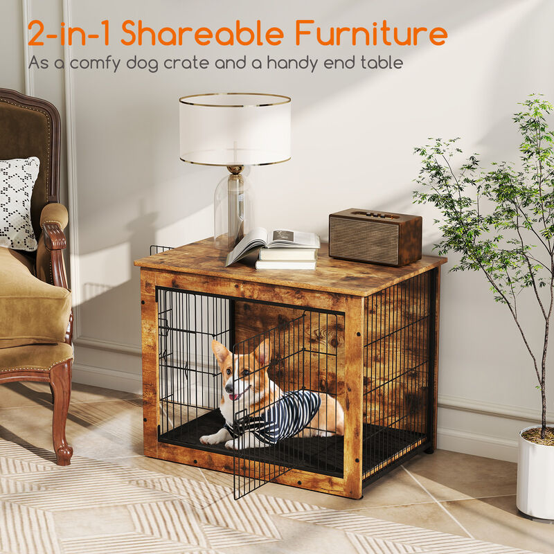 Dog Crate Furniture with Cushion & Double Doors &ndash; Stylish Kennel for Small/Medium Dogs image number 6