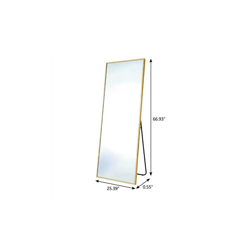 HomeRoots 67" Gold Aluminum Freestanding And Wall Mounted Framed Full Length Mirror image number 3