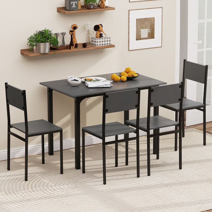 5-Piece Kitchen Dining Set with Industrial Table and 4 Chairs