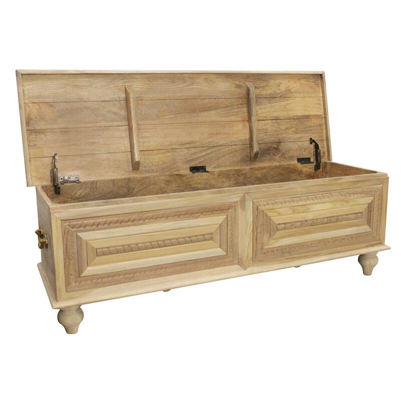 Noelle 55 Storage Bench in Distressed White on Teak Wood