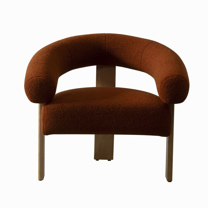 Cid Nico 35 Inch Accent Chair, Rust Brown Polyester, Flat Wood 3 Legs