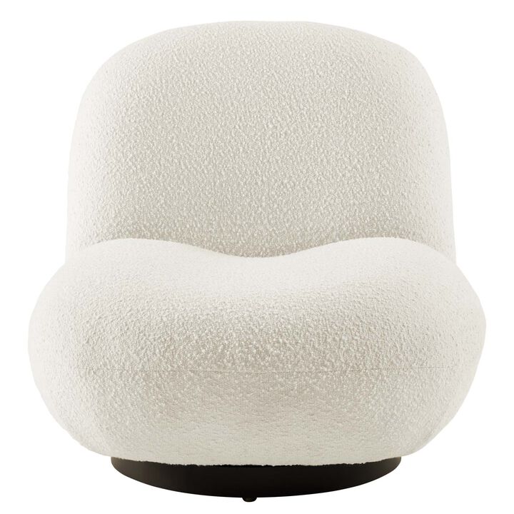 Kindred Boucle Upholstered Upholstered Fabric Swivel Chair White EEI-5486-BLK-IVO