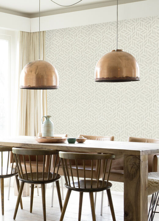 Sagano Light Grey Leaf Wallpaper