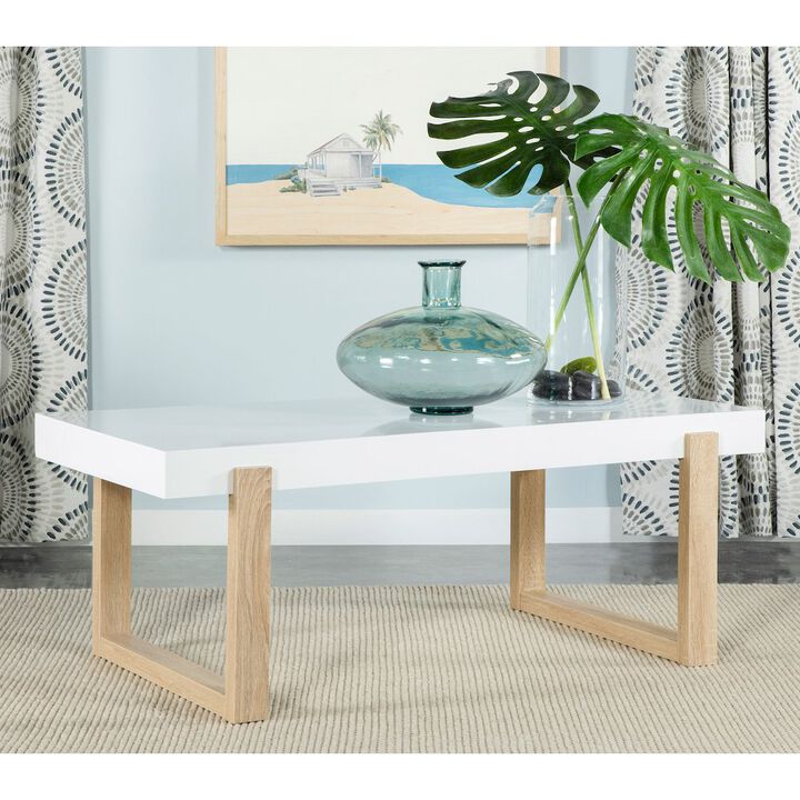 Coaster Pala Rectangular Coffee Table White High Gloss and Natural