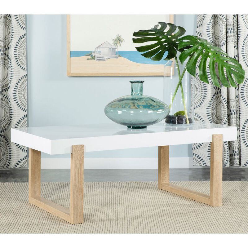 Coaster Pala Rectangular Coffee Table White High Gloss and Natural