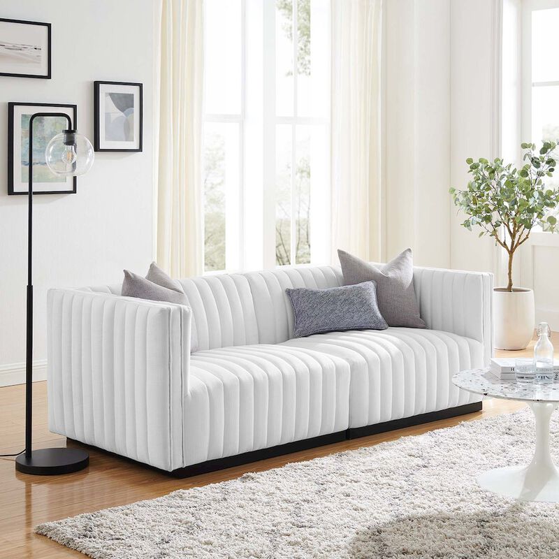 Modway Conjure Channel Tufted Fabric Upholstered Loveseat in Black White image number 9
