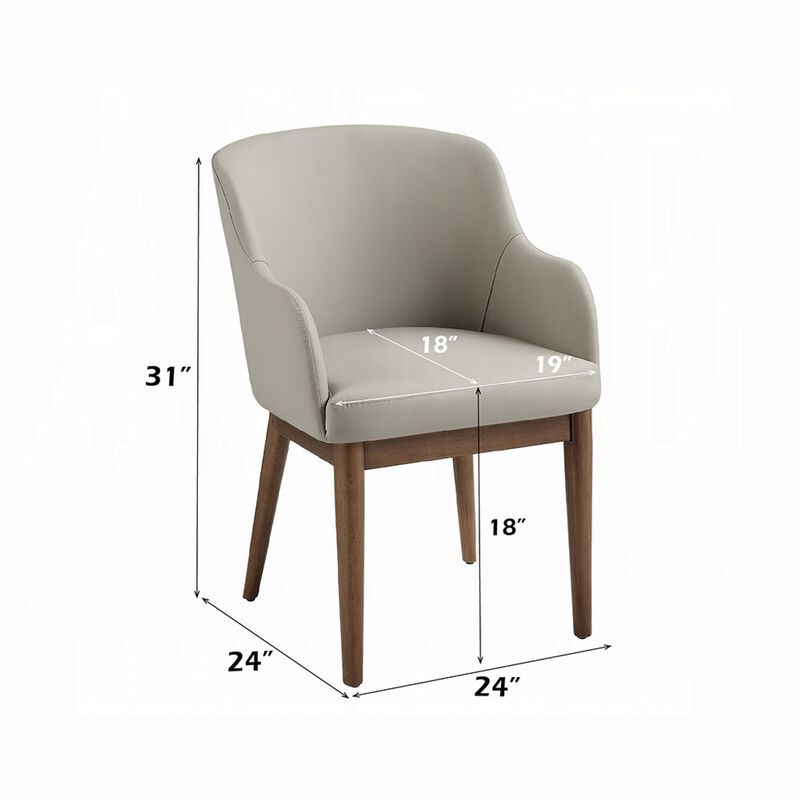 Hima Dining Side Chair Set of 2, Gray Faux Leather, Walnut Brown Wood image number 7