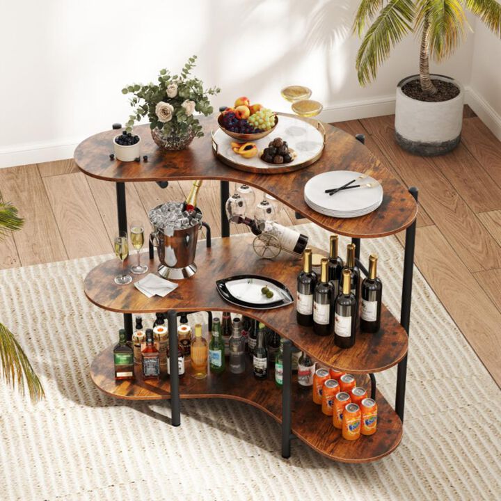 Hivvago 3-Tier Liquor Bar Table with Stemware Racks and Storage Shelves