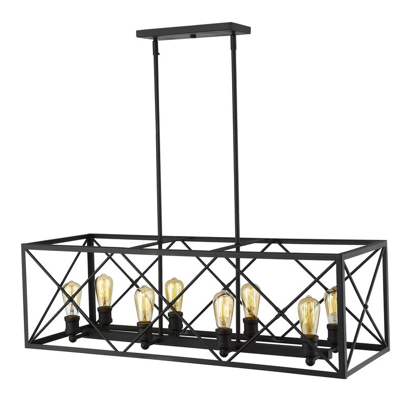 Hivvago Brooklyn 8-Light Matte Black Island Pendant With Metal Framework Shade