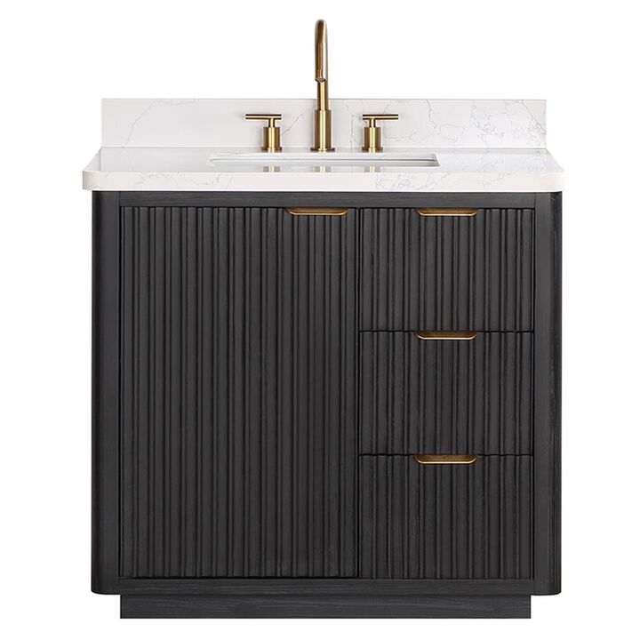 Vinnova Design Free-standing Single Bathroom Vanity with Composite top in Lightning White