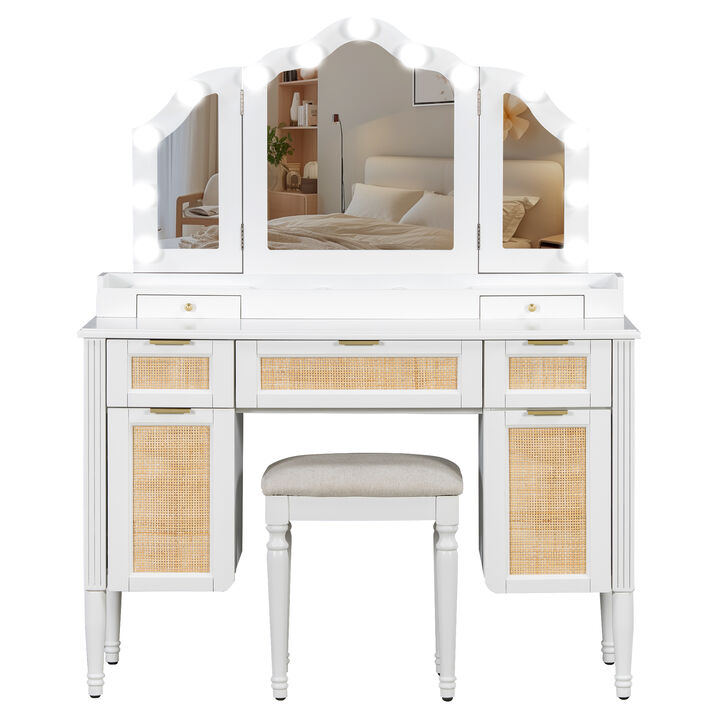 TATEUS Makeup Vanity Desk with Tri-Fold Mirror