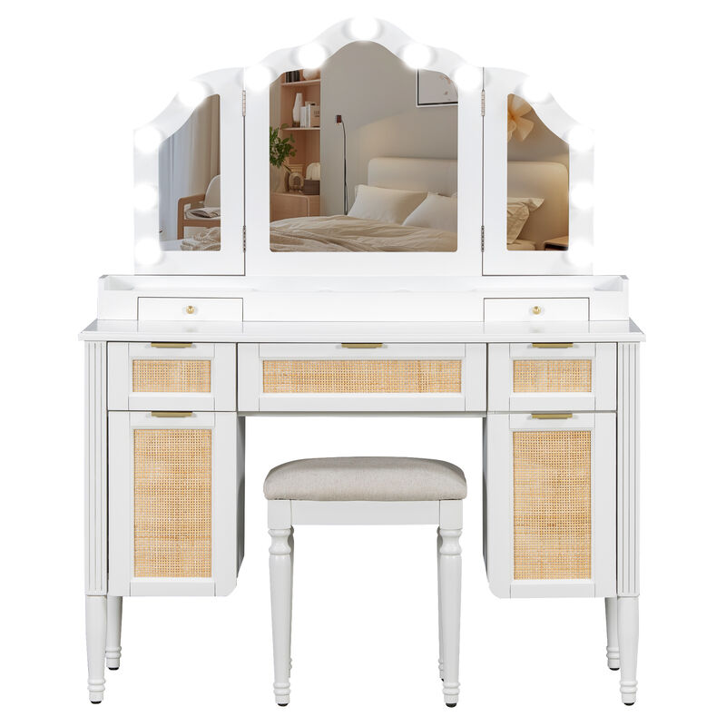 TATEUS Makeup Vanity Desk with Tri-Fold Mirror