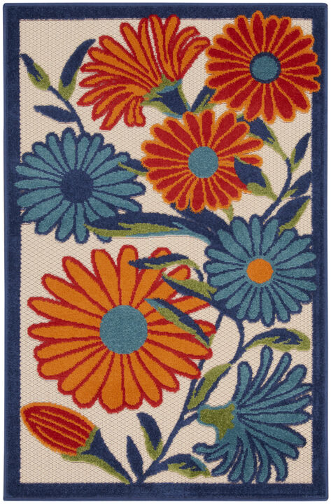 HomeRoots Round Floral Indoor Outdoor Area Rug