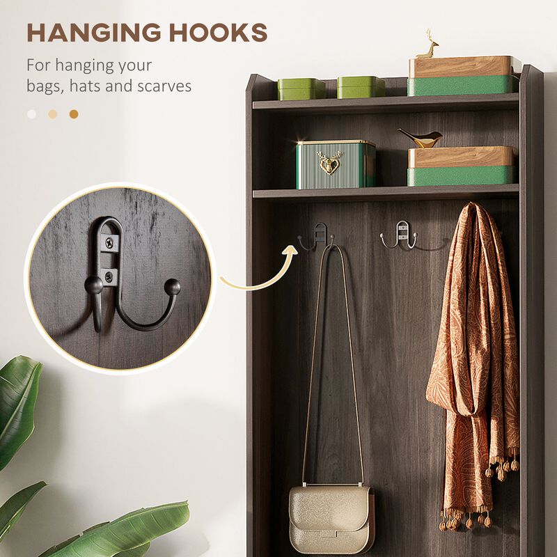 Brown Entryway Organizer: Hall Tree with Shoe Bench & Coat Rack