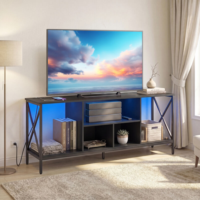 Entertainment Center TV Stand with LED Lighting and Power Outlets image number 4