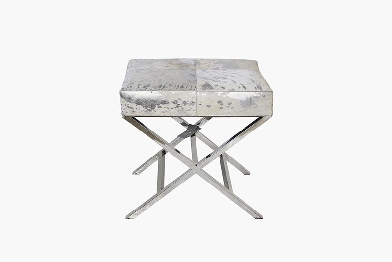 Pasargad Home Safari Silver Foil Cowhide Bench image number 4