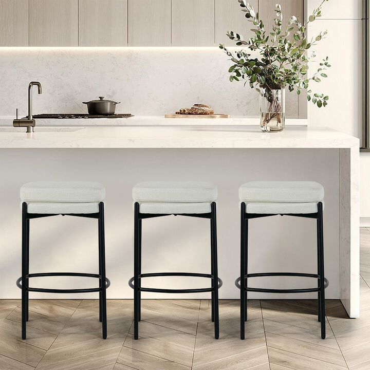 Glamour Home Set of 2 Avril White Boucle Backless Counter Stool with Black Metal Legs