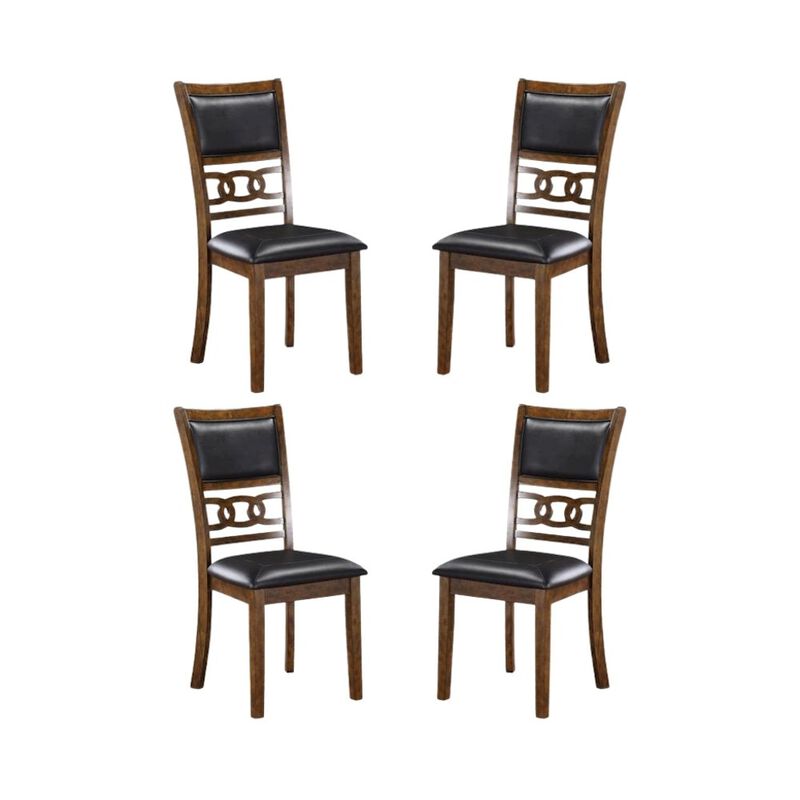 Solid Wood Dining Chair Set of 4 PU Seat Transitional Brown Style image number 0