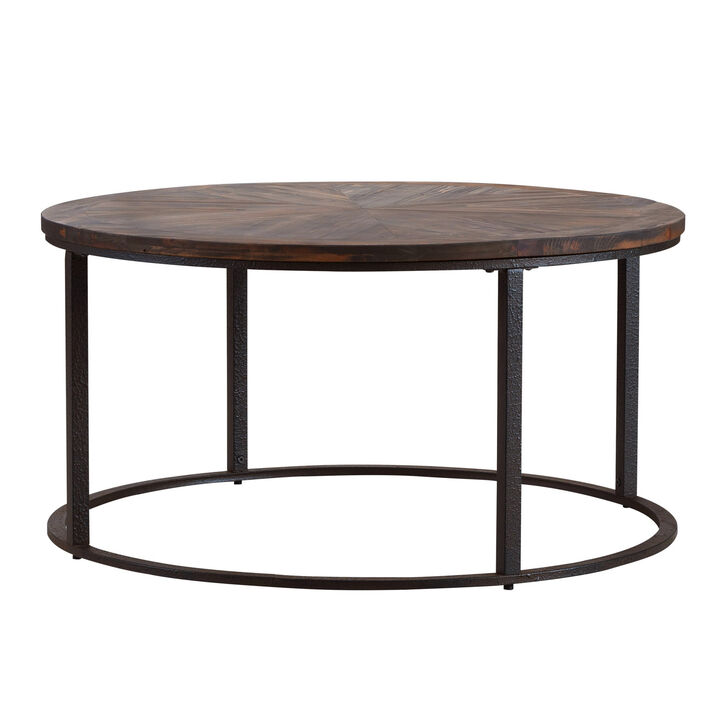 Hivvago 36 Inch  Natural And Brown Reclaimed Wood And Metal Round Coffee Table