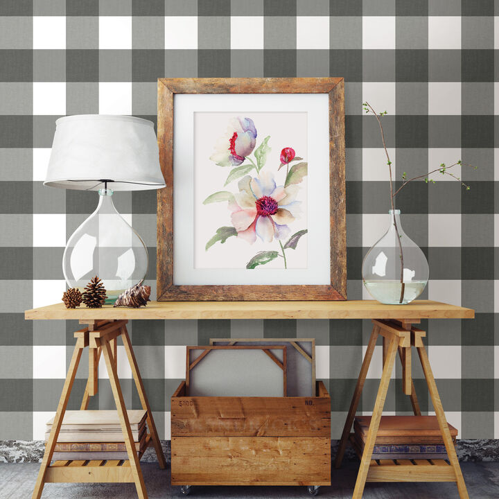Amos Black Gingham Wallpaper
