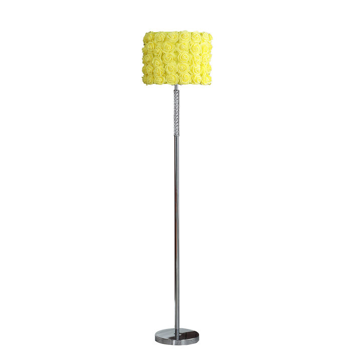 Hivvago 63" Steel and Acrylic Floor Lamp With Yellow Flowers Fabric Drum Shade
