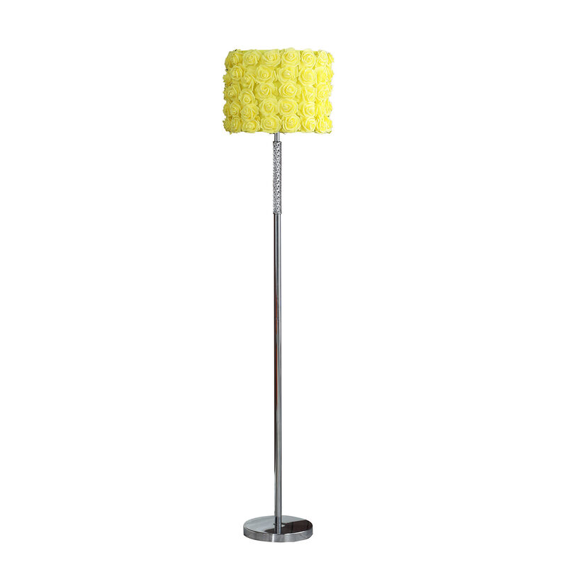 Hivvago 63" Steel and Acrylic Floor Lamp With Yellow Flowers Fabric Drum Shade