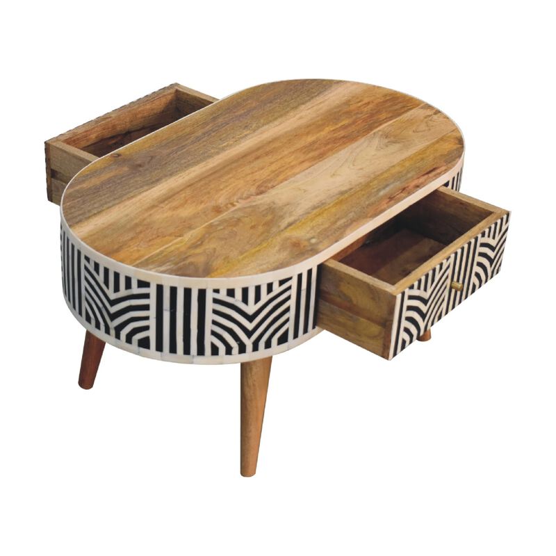 Edessa Bone Inlay  Solid Wood 2 Drawer Coffee Table