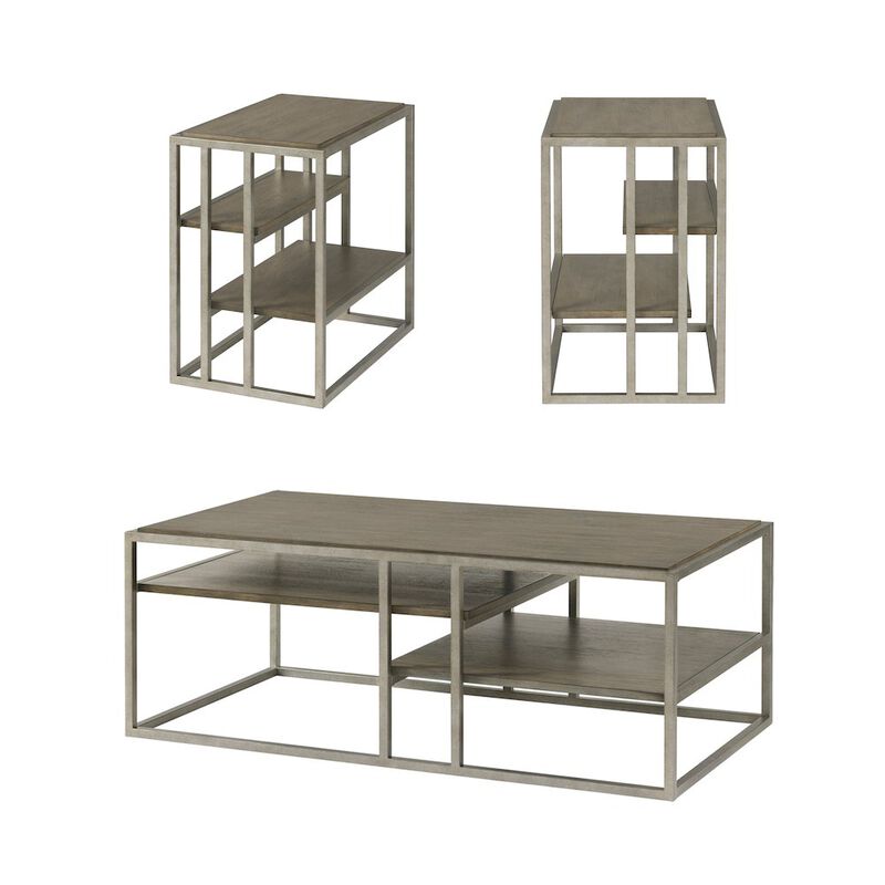 Roundhill Furniture Padena 3Pc Metal Frame Wood Living Room Coffee Table and 2 Chairside Tables Set