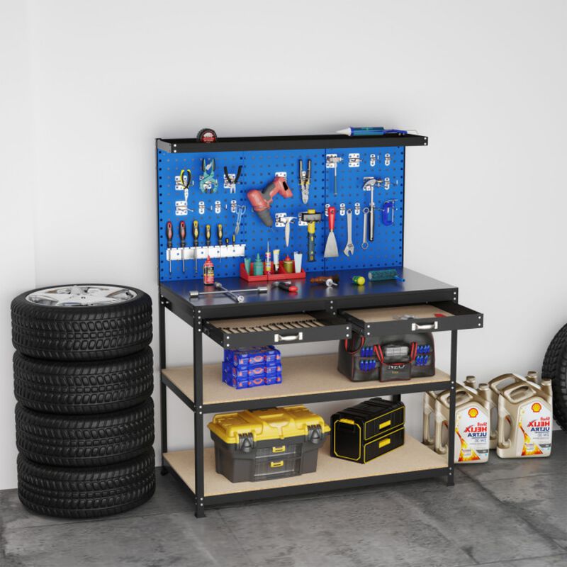 48" Heavy Duty Workbench with 3 Pegboards, Drawers and Shelves for Garage Workshop image number 2