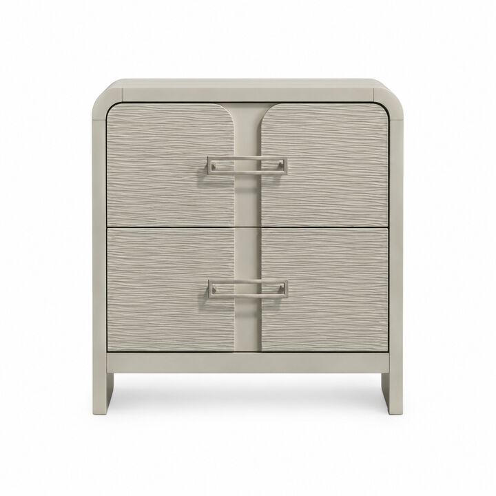Aria Nightstand with 2 Wave-Front Drawers, Waterfall Edge and Chrome Pulls