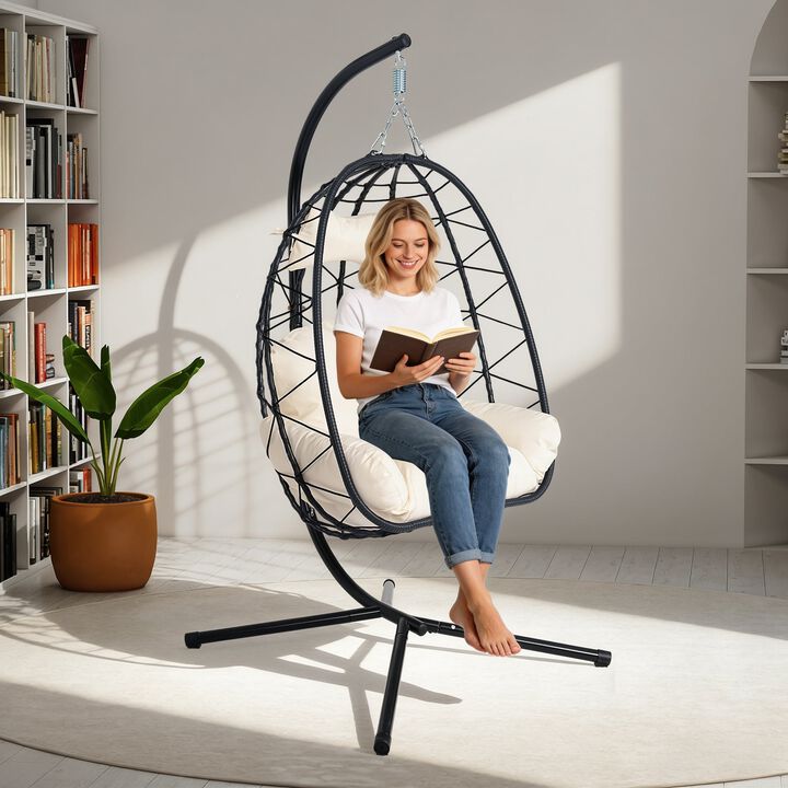 Hivvago Wicker Hanging Egg Chair with Stand