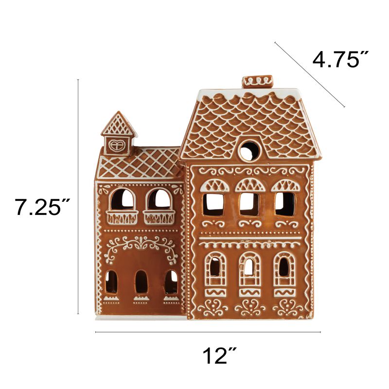 Dolomite Clay Gingerbread House with Glazed Detailing, White & Brown image number 1