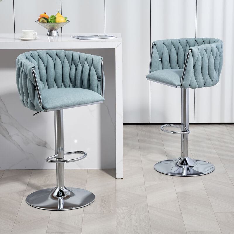 Streamdale 360 Woven Back Bar Stools, Set of 2, Adjustable Height, Silver Chrome, Blue