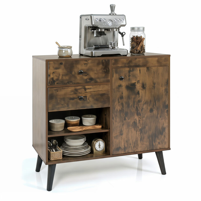 Modern Sideboard Storage Cabinet with 2 Drawers and Open Shelves image number 4